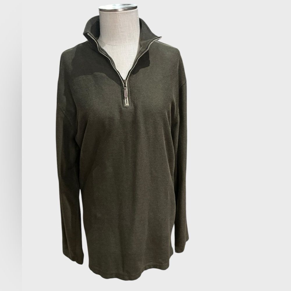 L.L.Bean Men’s Quarter Zip Pullover XLT Olive Cotton Sweater Tall